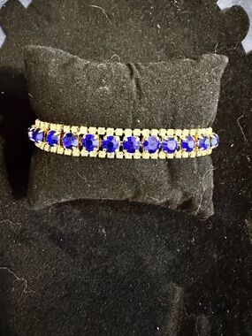 Gold Bracelet with Deep Blue Crystals - Women's Jewelry. New without tags